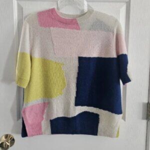 NWOT Lafeyette 148 New York Paper Collage Colorblock Instarsia Cashmere Sweater